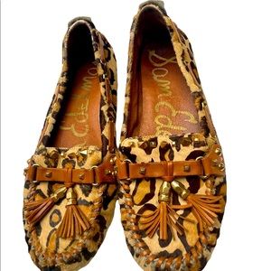 Sam Edelman JADEN Leopard Hair Hide Driving Ballet Shoes Loafers Sz 7.5 Brown.